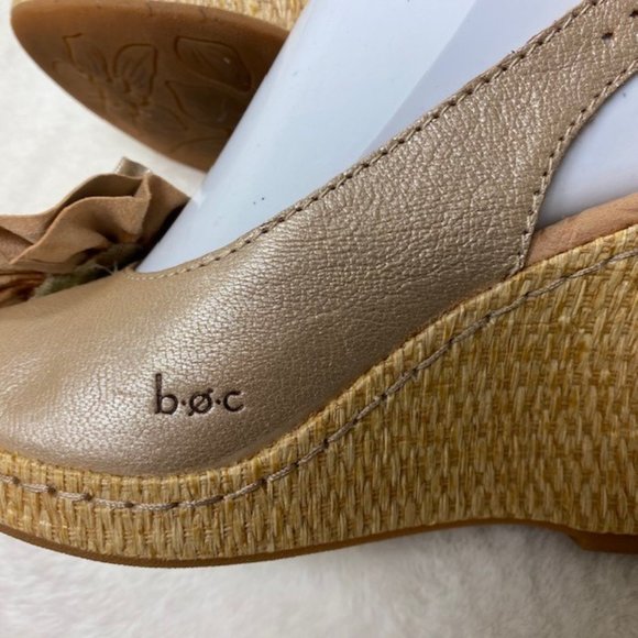 BOC Born Leather Floral Peep Toe Slingback Wedge Espadrilles Sandals,‎ size 7 - Picture 8 of 12
